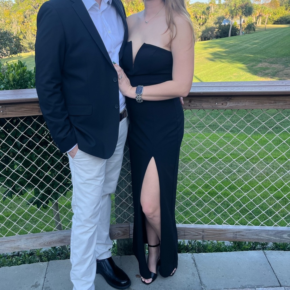 Lulus Formal Black Strapless Dress with Slit